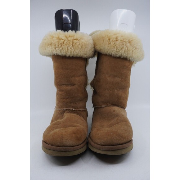 UGG Australia Bailey Bow Tall Triple Chestnut Suede Fur Boots Womens Sz 10 Read - Picture 3 of 8